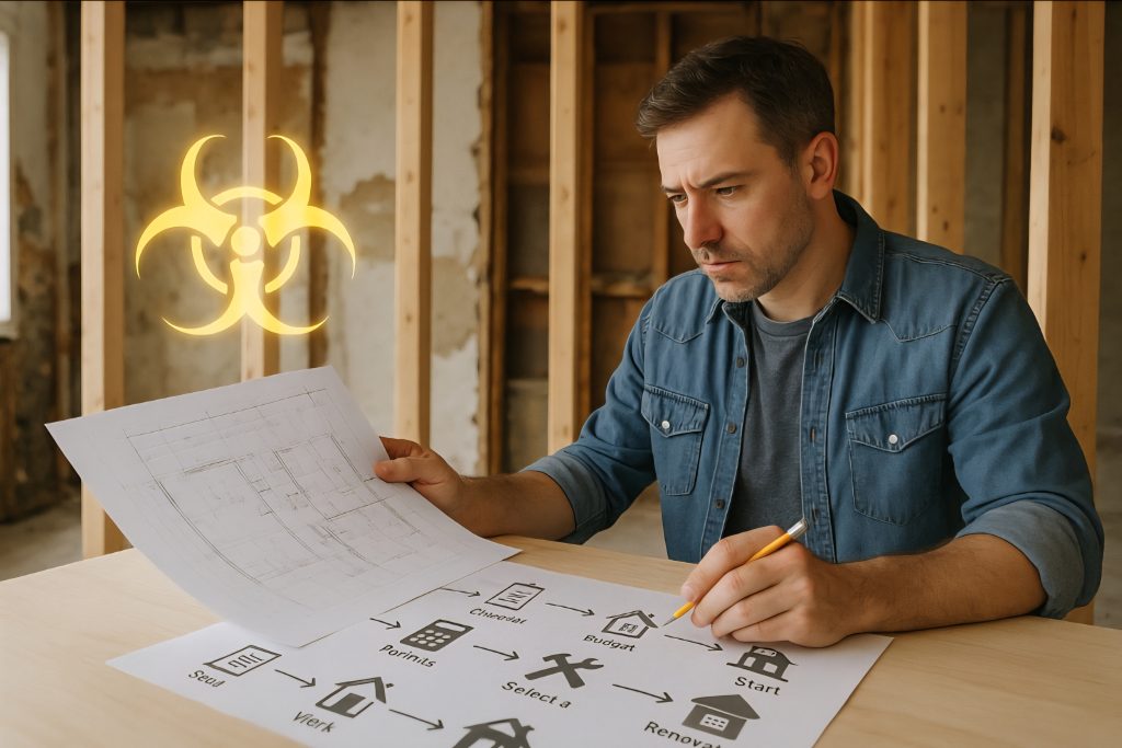 Homeowner reviewing renovation plans, materials, and budget strategy to achieve high ROI improvements