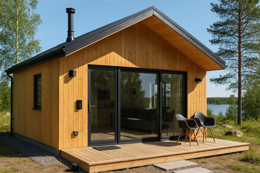 Modern smart cottage with keyless entry, smart thermostat, and upgraded tech features for short-term rental profitability